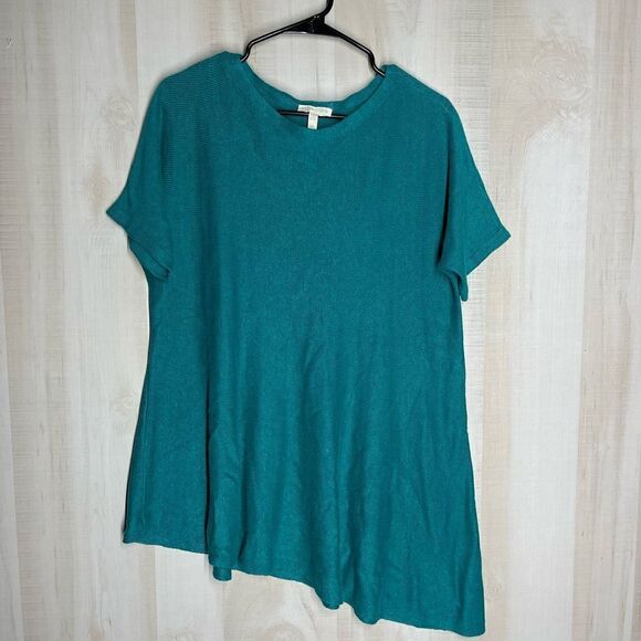 Eileen Fisher linen turquoise short sleeve‎ tunic top, size small - Picture 1 of 16